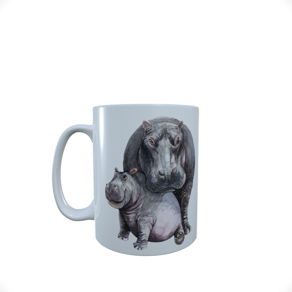 Hippo Ceramic Mug, Baby Hippo & Mum Mug, Hippo Latte Mug